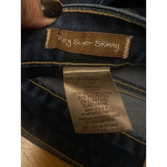 Paige Peg Super Skinny low rise Jeans Size 25 Womens Dark Wash Denim - Picture 6 of 9